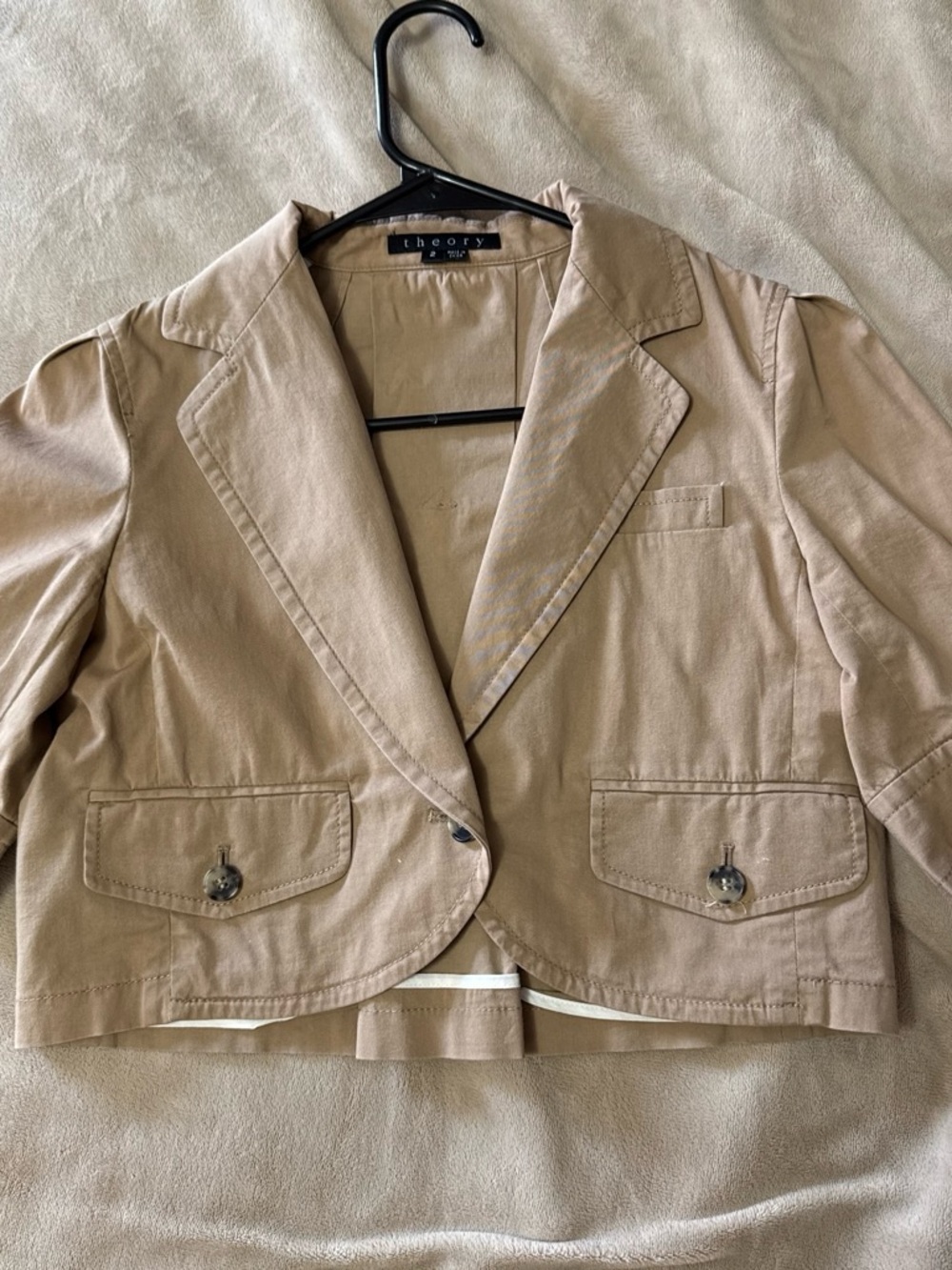 Theory Cropped Khaki-Tan Blazer